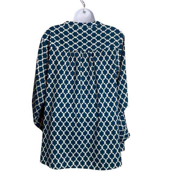 Macy’s Charter Club Women's Teal Moroccan Button Front Tunic Blouse Size 1X Boho - Picture 2 of 12